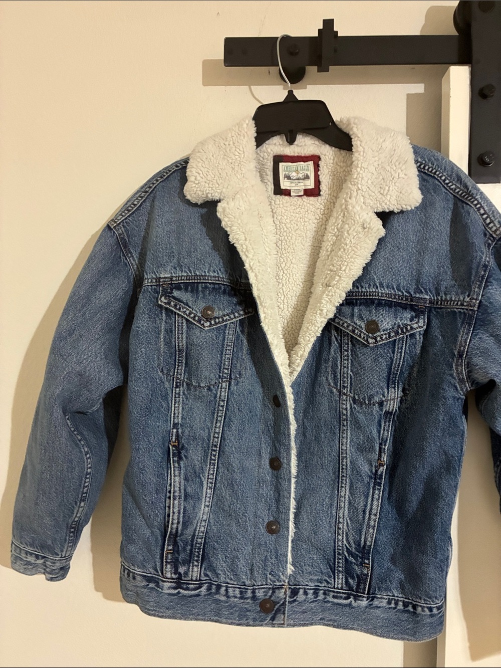 American Eagle Outfitters Kids Blue Denim Jacket with Cream Sherpa Collar